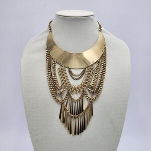 Boho Tribal Warrior Goddess Metal Layered Statement Necklace Bib Gold Chain